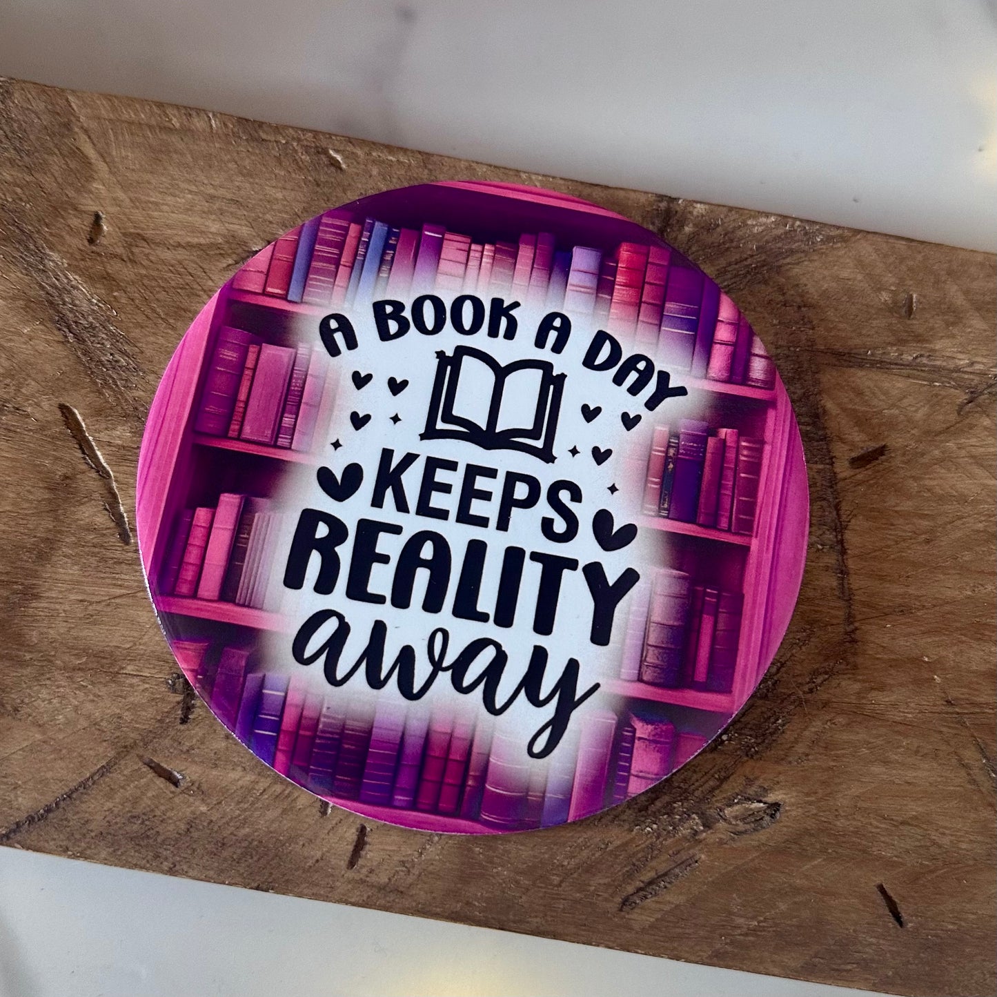 A Book a Day Keeps Reality Away – Ceramic Bookish Coaster