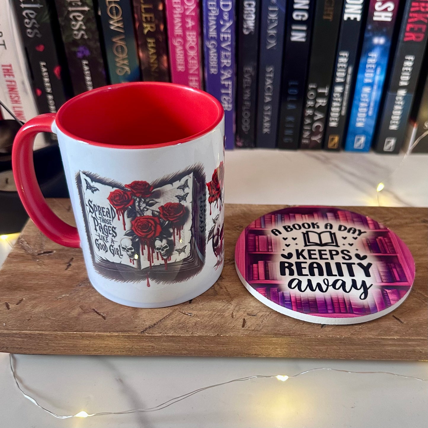 A Book a Day Keeps Reality Away – Ceramic Bookish Coaster