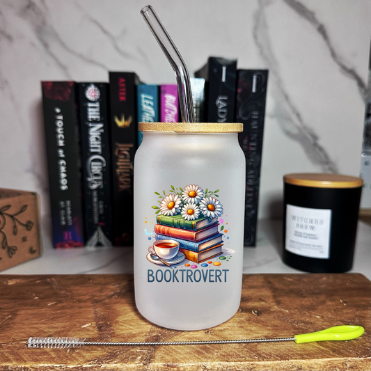 Booktrovert Frosted Glass Tumbler With Bamboo Lid