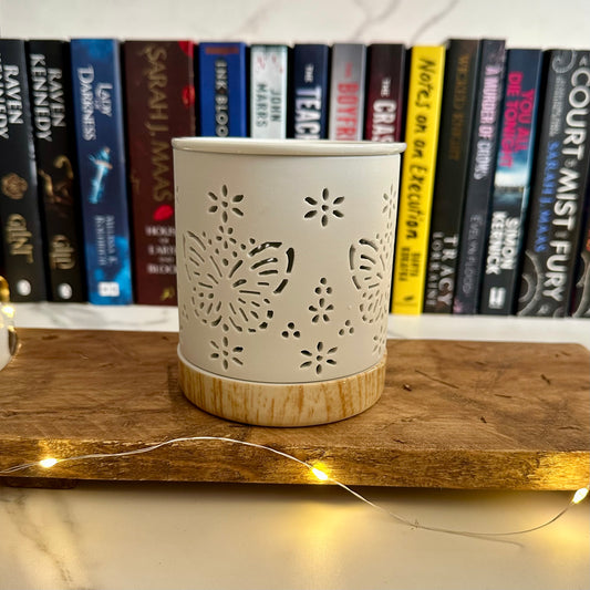 Butterfly Ceramic Wax Burner – White Floral Oil Burner